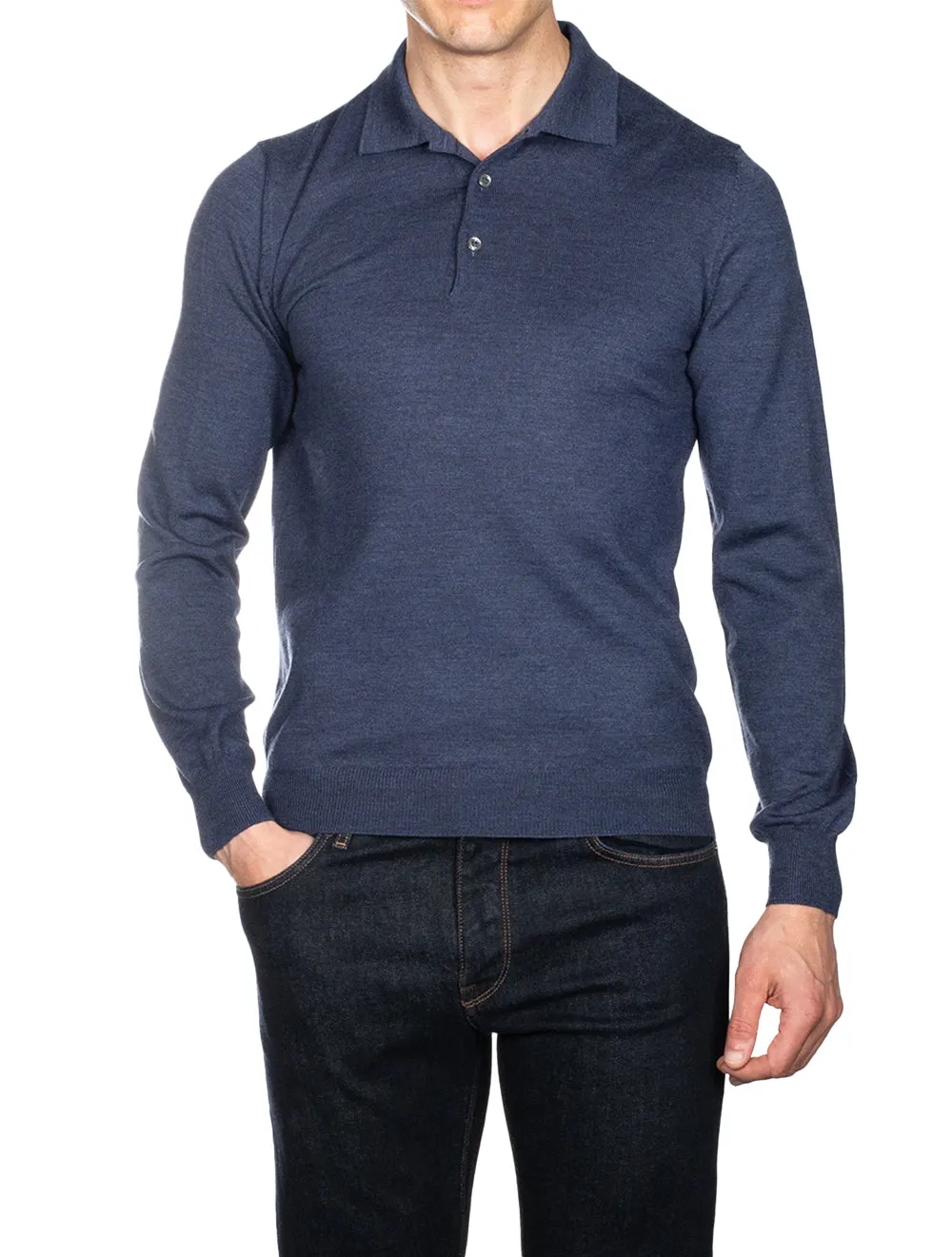 3 Button Longsleeve Polo Shirt Blue