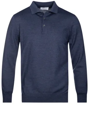 3 Button Longsleeve Polo Shirt Blue