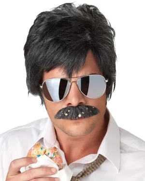 80s Ace Detective Black Wig and Moustache