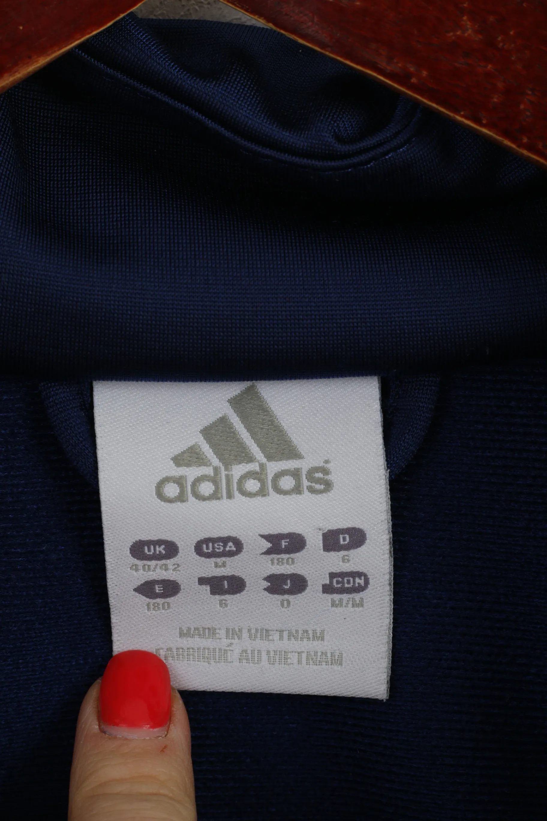 Adidas Men M Sweatshirt Navy Blue Shiny Retro Fit Training Full Zipper Activewear