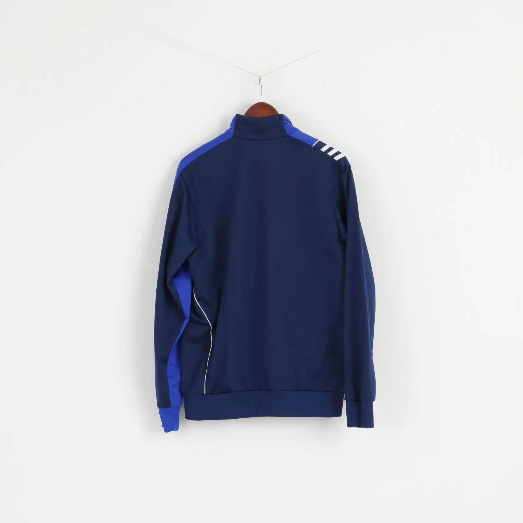 Adidas Men M Sweatshirt Navy Blue Shiny Retro Fit Training Full Zipper Activewear