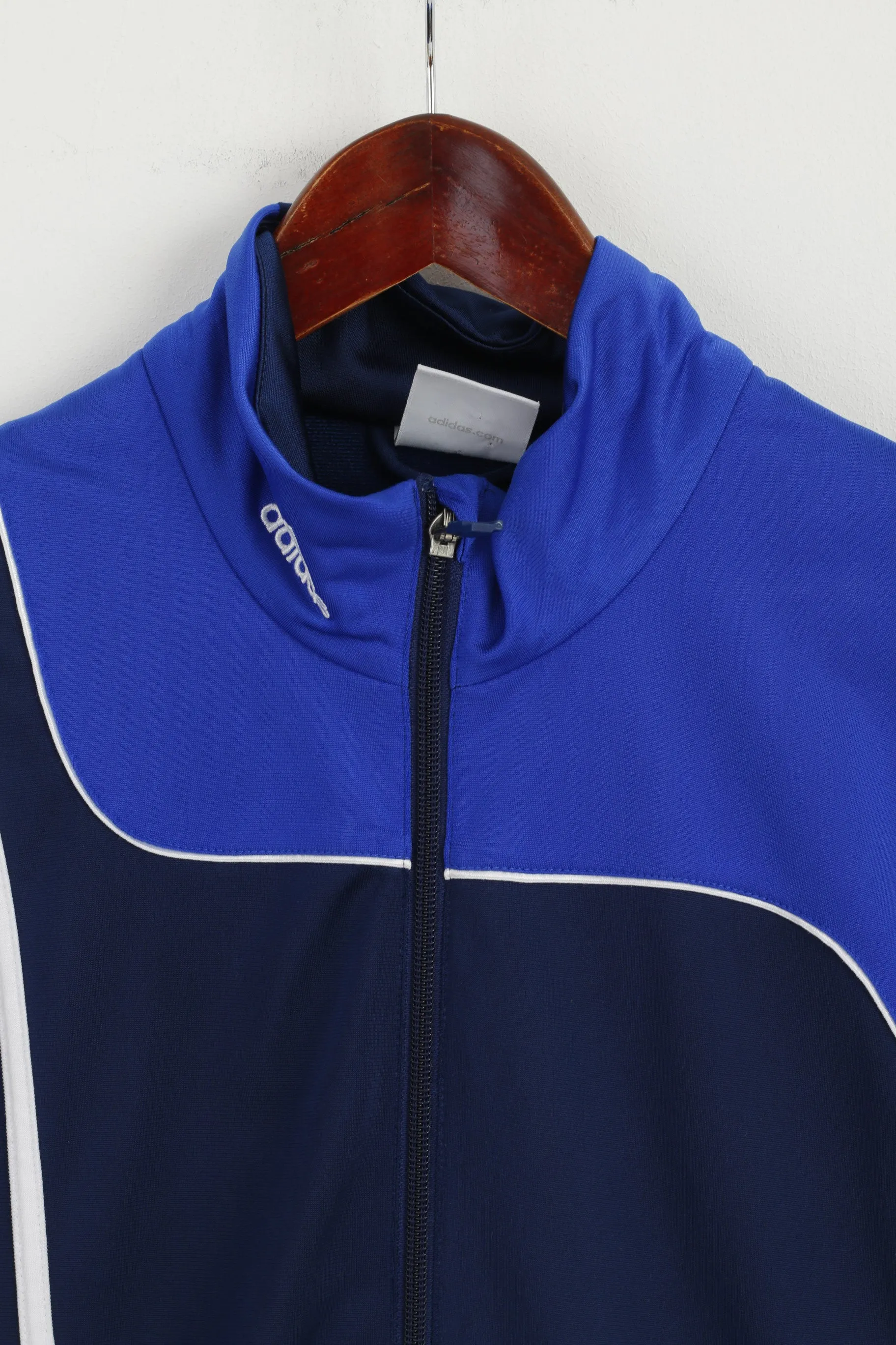 Adidas Men M Sweatshirt Navy Blue Shiny Retro Fit Training Full Zipper Activewear