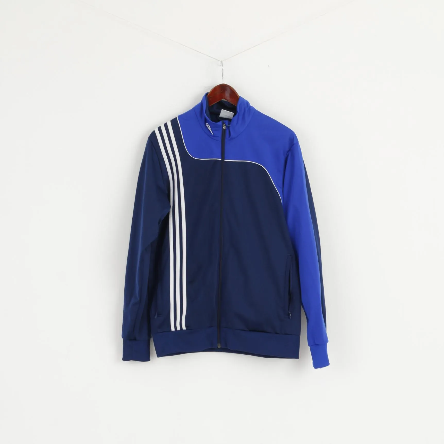 Adidas Men M Sweatshirt Navy Blue Shiny Retro Fit Training Full Zipper Activewear