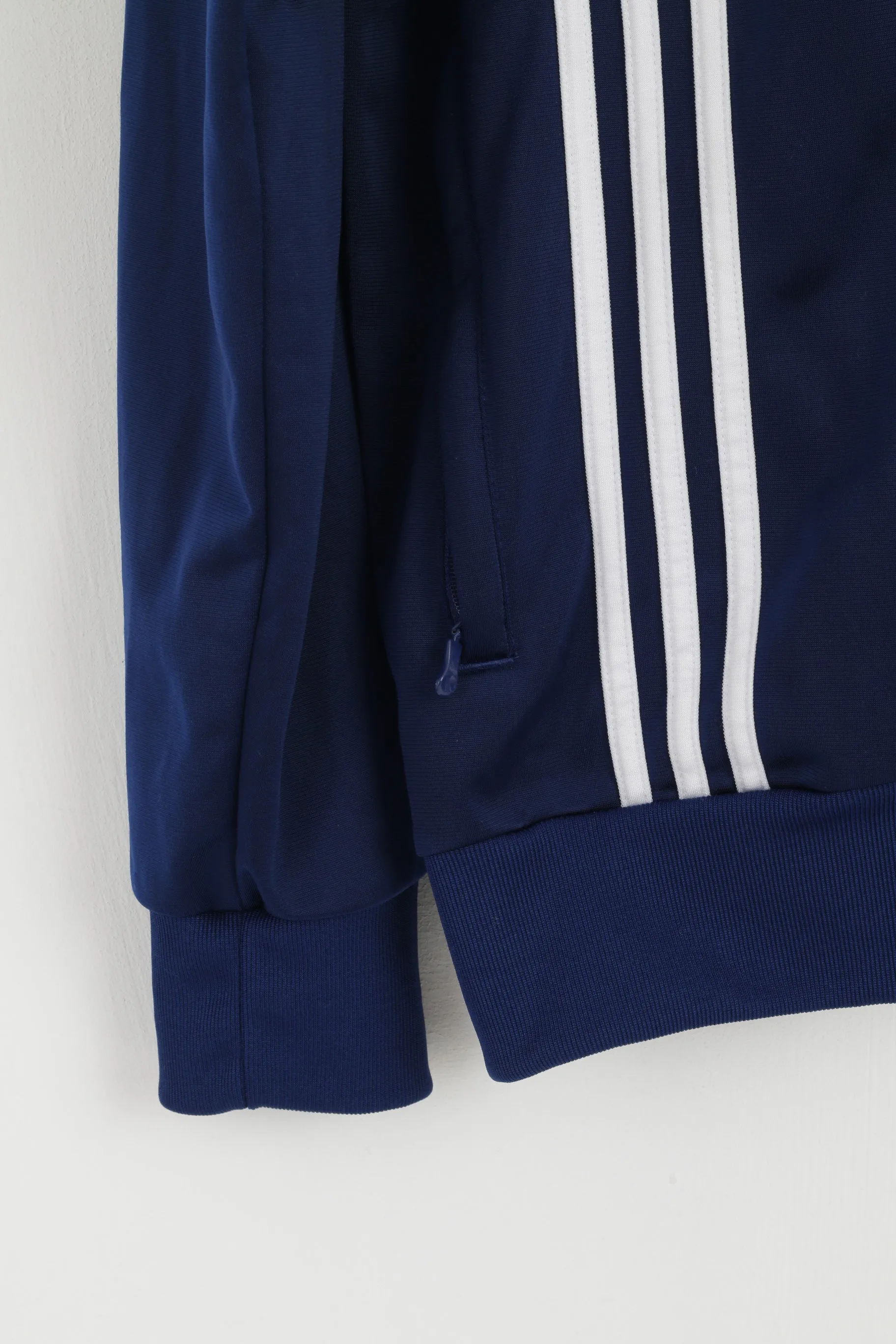 Adidas Men M Sweatshirt Navy Blue Shiny Retro Fit Training Full Zipper Activewear