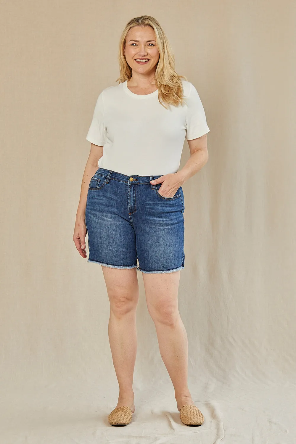 Adrift Denim Cut Off Shorts in Mid Wash Adrift