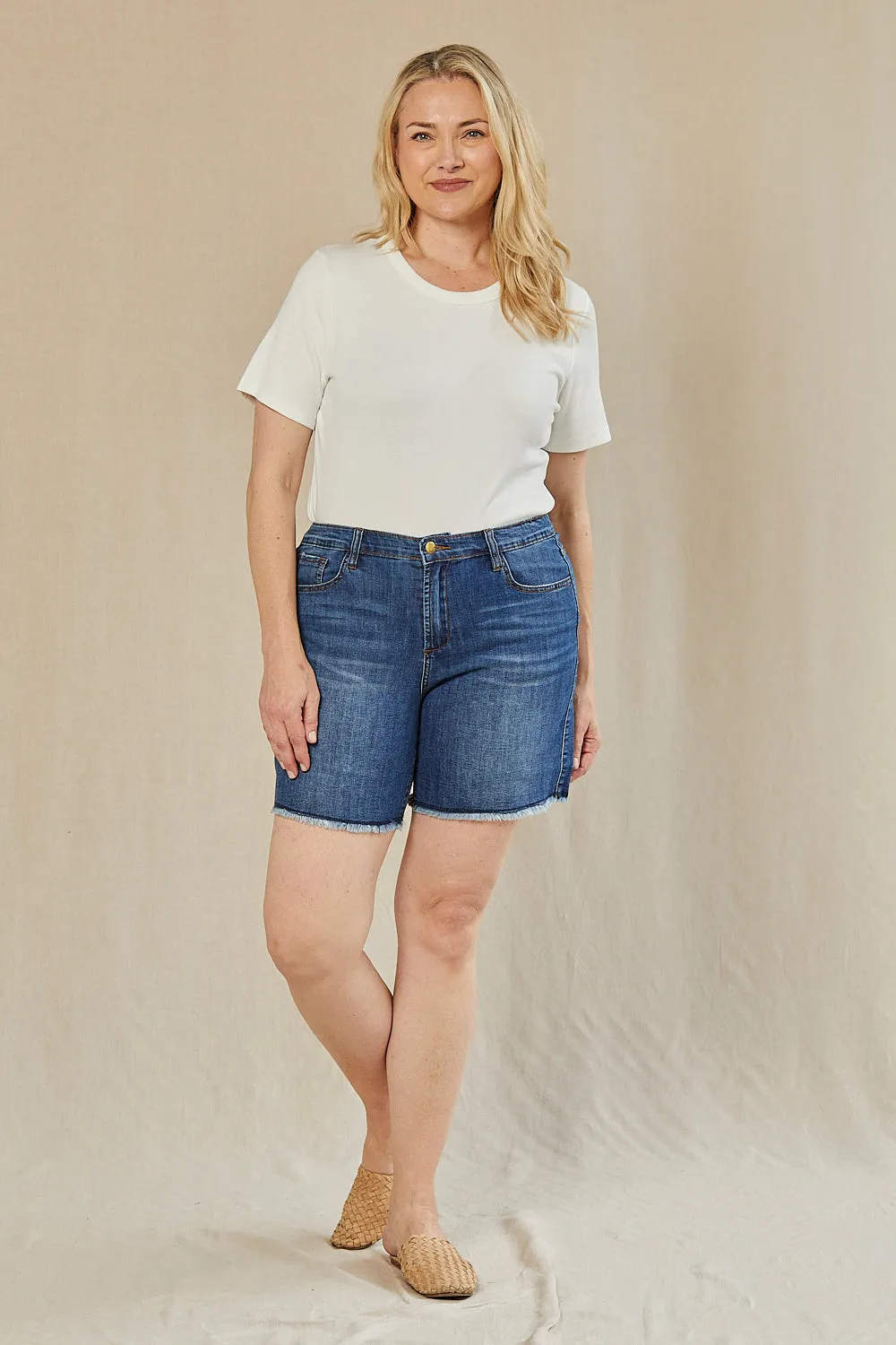 Adrift Denim Cut Off Shorts in Mid Wash Adrift