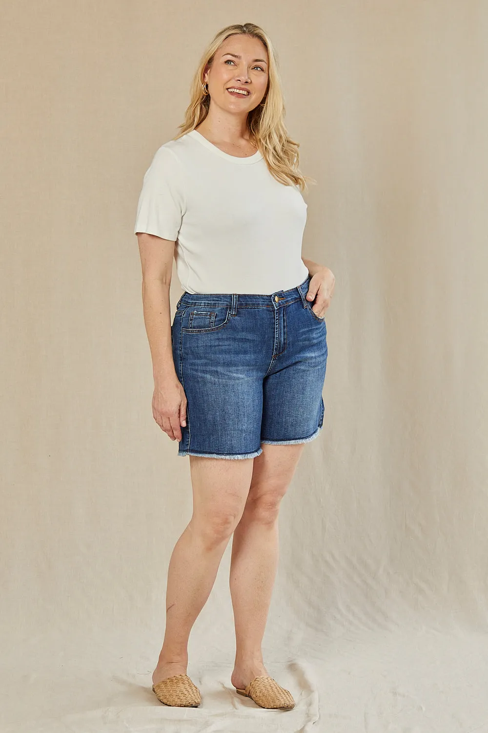 Adrift Denim Cut Off Shorts in Mid Wash Adrift