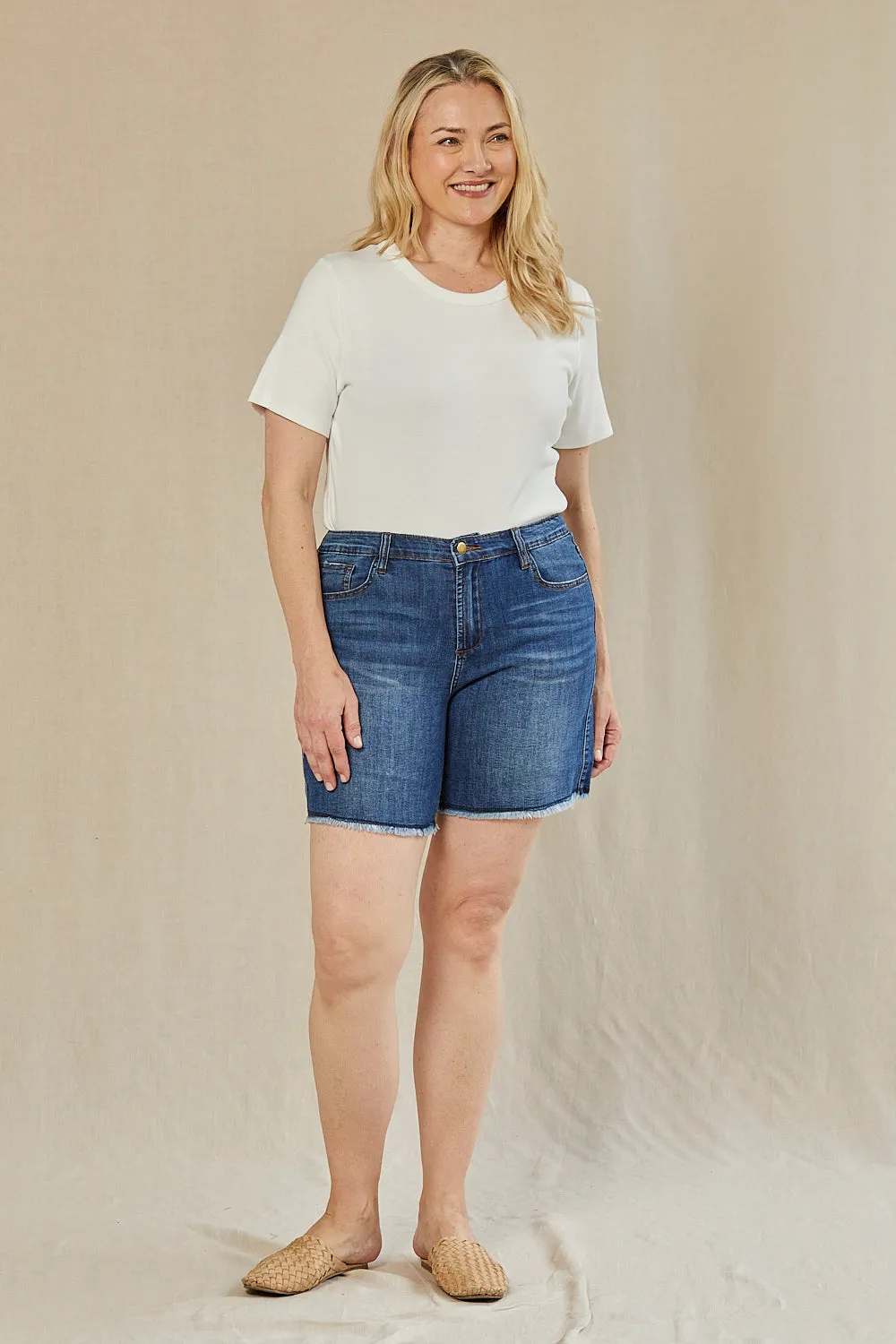 Adrift Denim Cut Off Shorts in Mid Wash Adrift