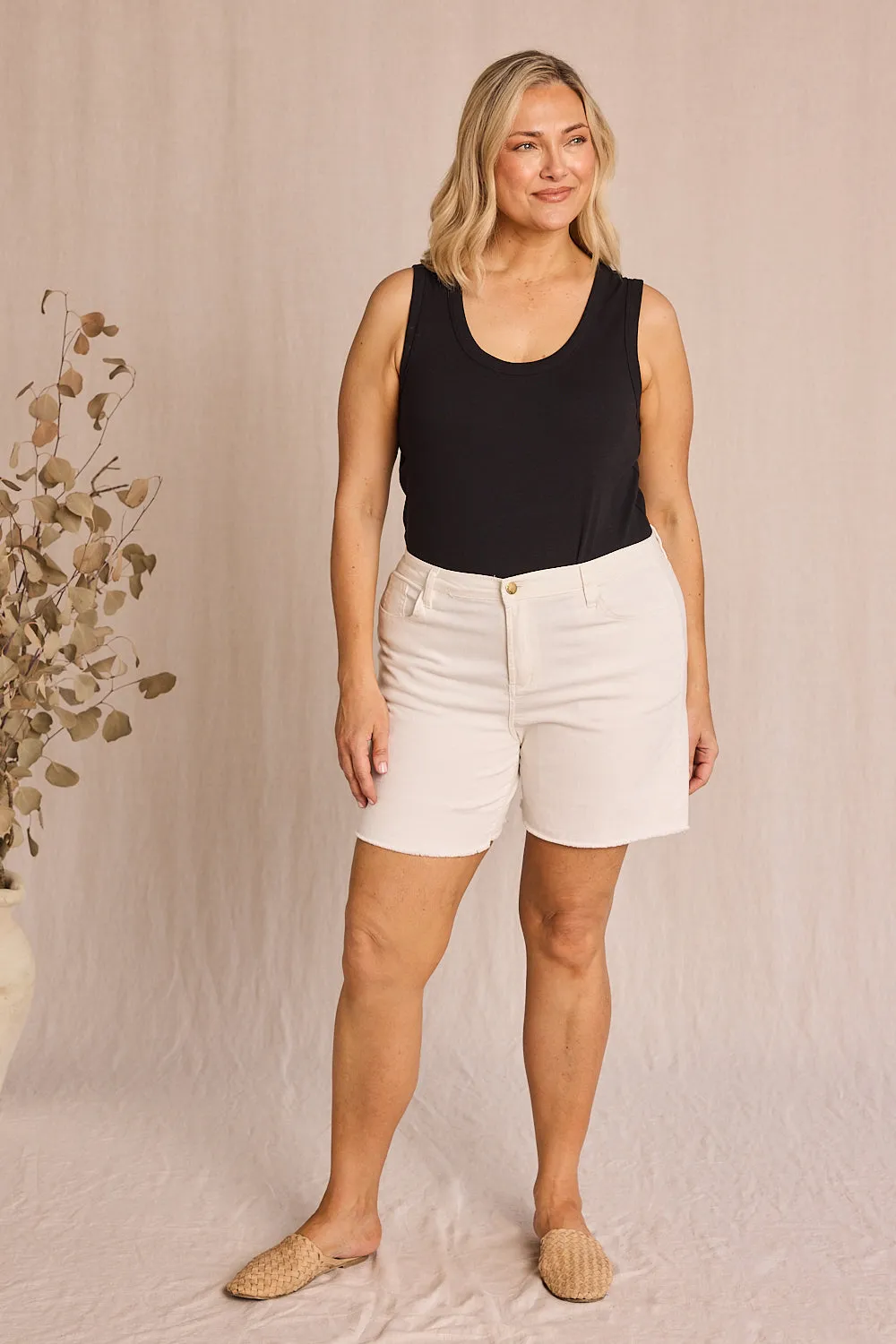Adrift Denim Cut Off Shorts in White Adrift