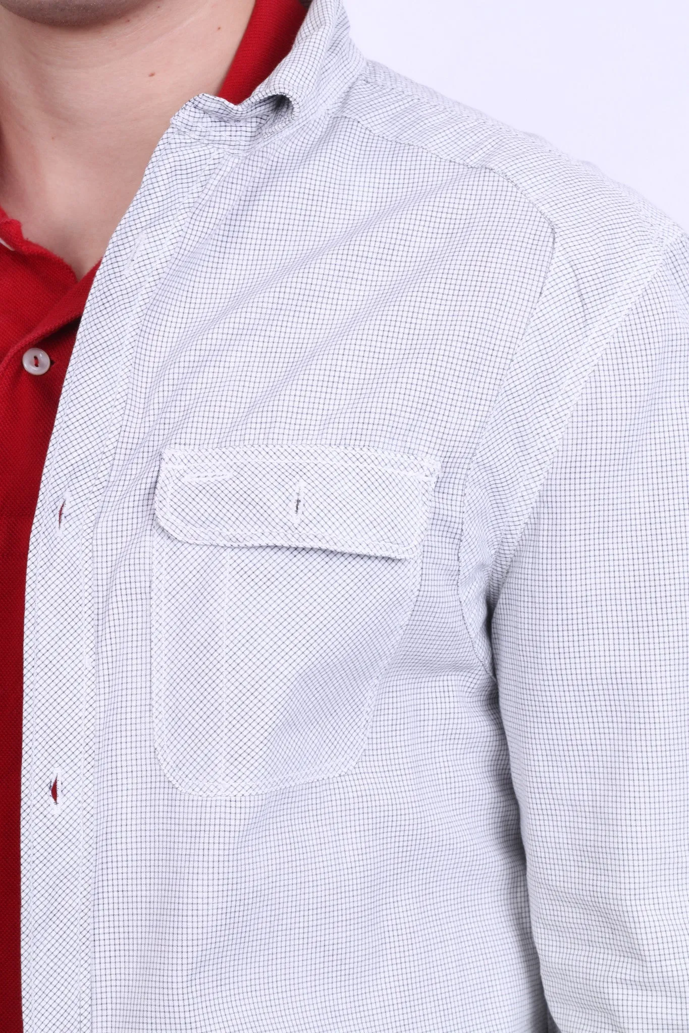 All Saints Mens L Casual Shirt Check White Grey Cotton Long Sleeve