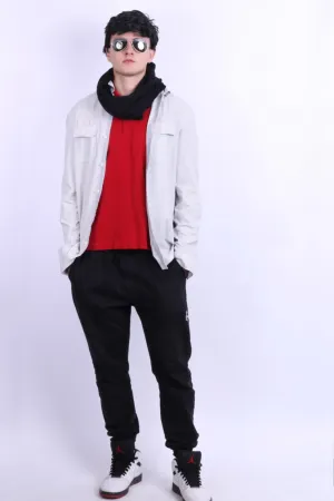 All Saints Mens L Casual Shirt Check White Grey Cotton Long Sleeve