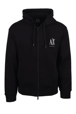 Armani Exchange Jersey Full Zip Hooded Sweatshirt Black