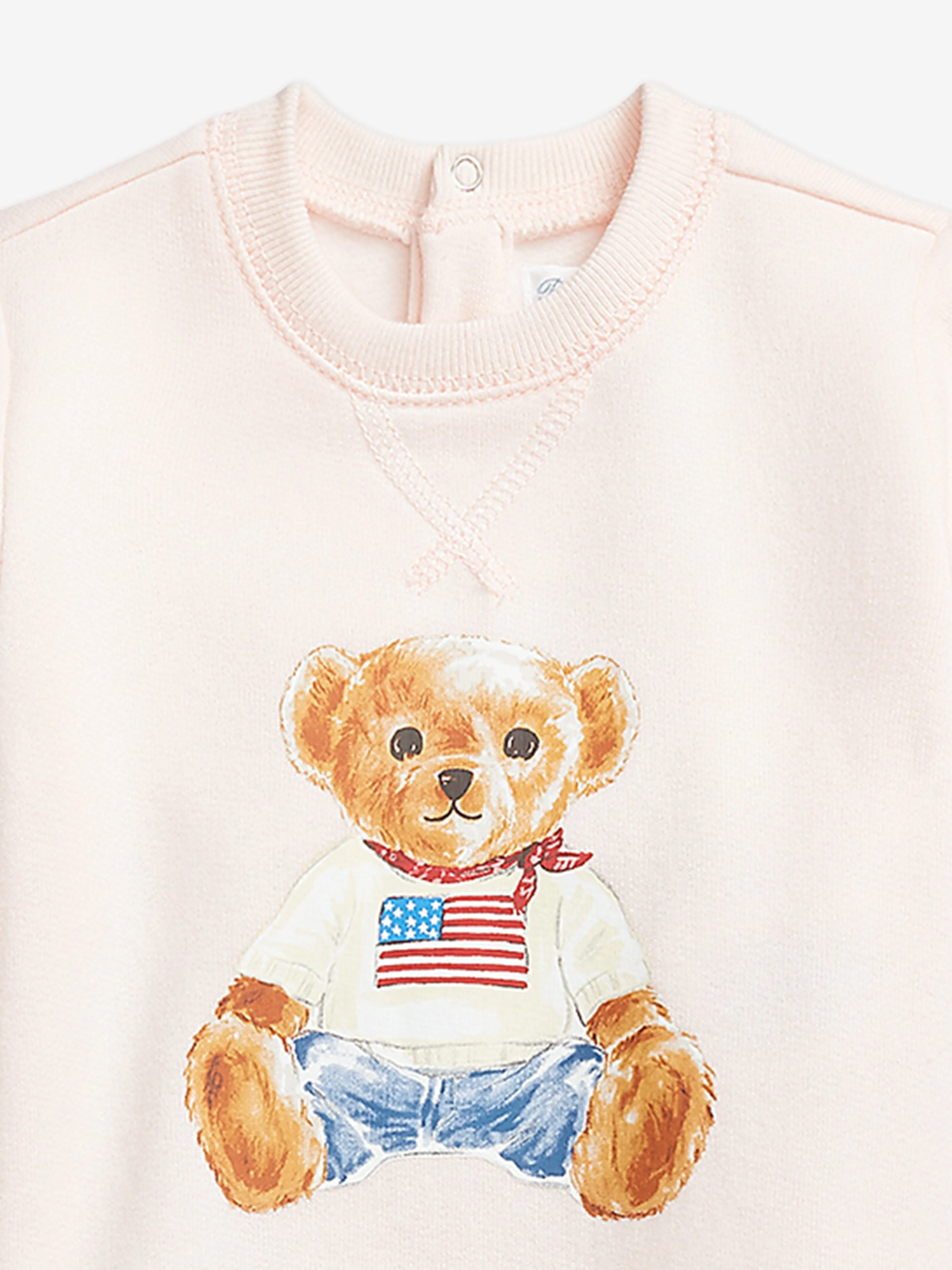 Baby Girls Polo Bear Romper in Pink