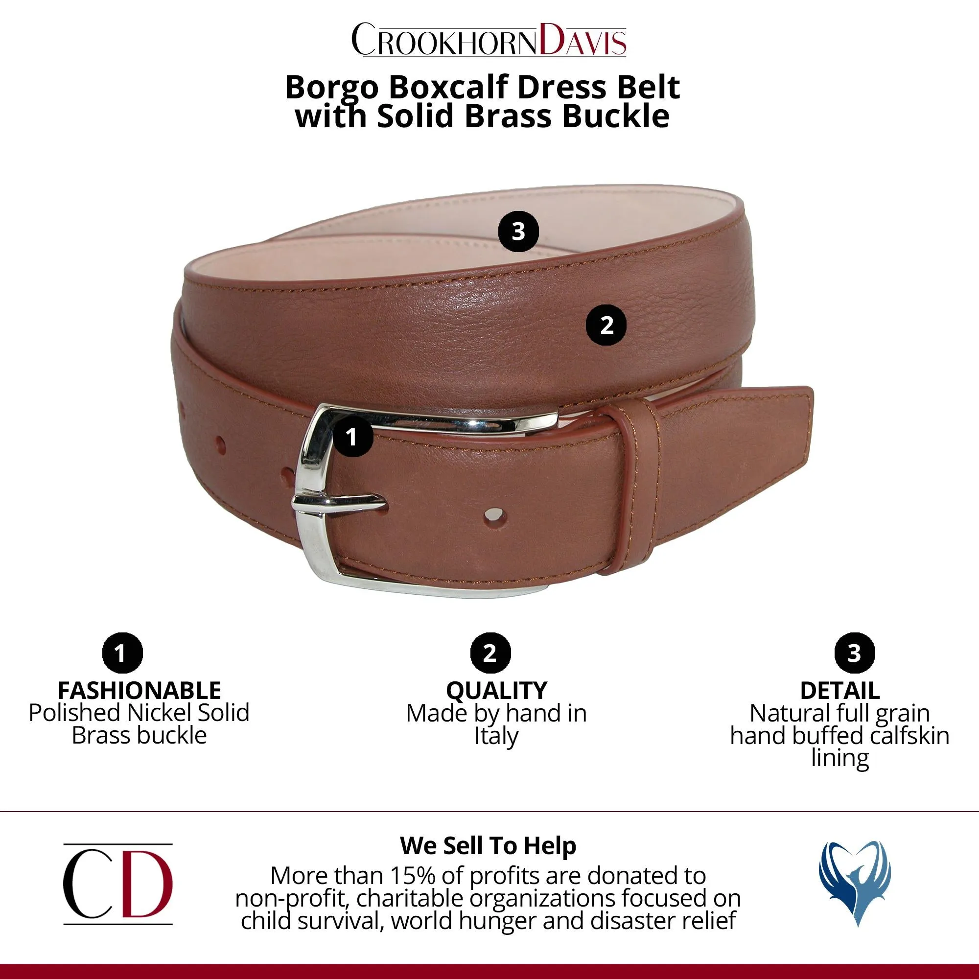 Borgo Boxcalf Dress Belt with Solid Brass Buckle