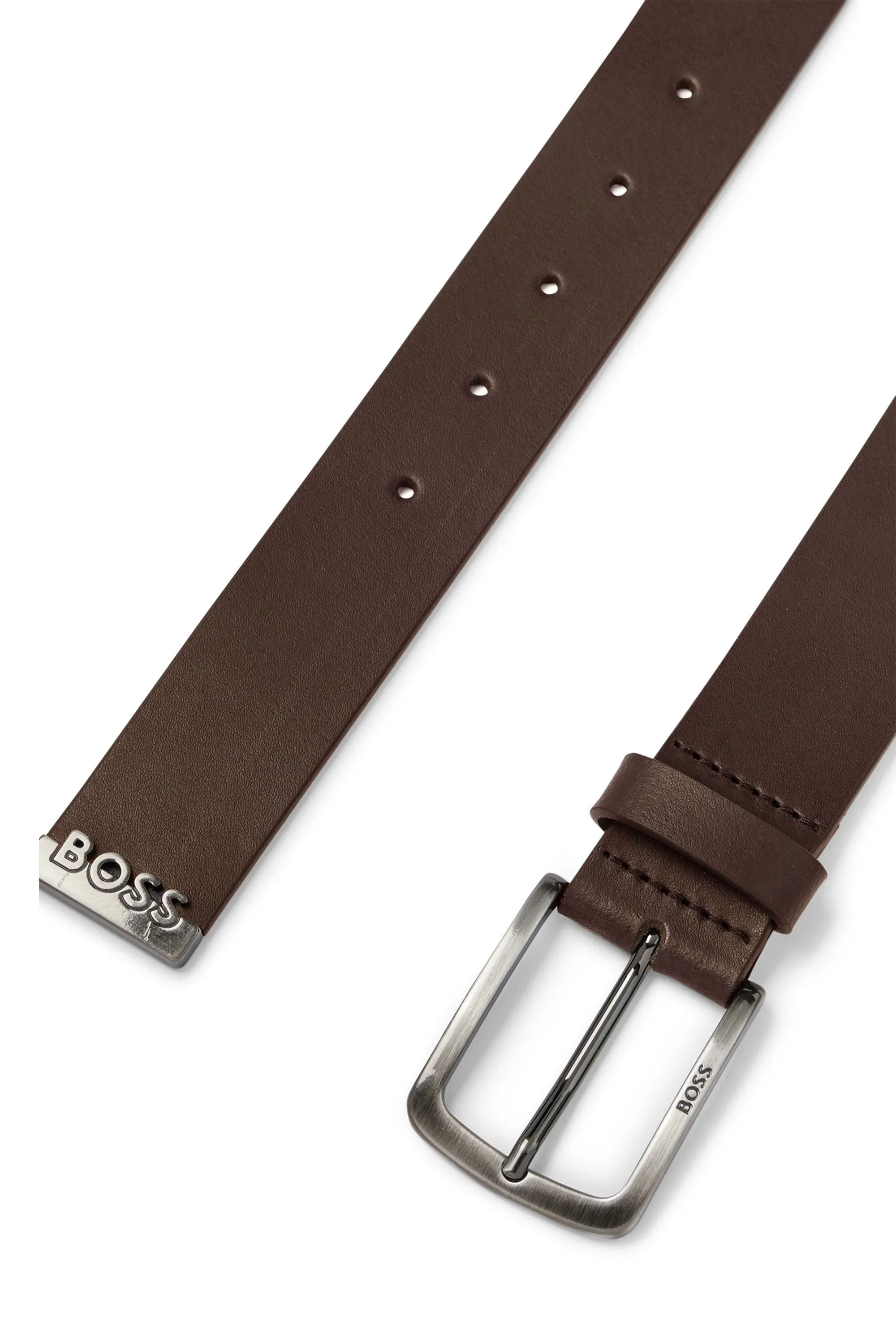 Boss Jor-metal-tip Leather Belt Dark Brown