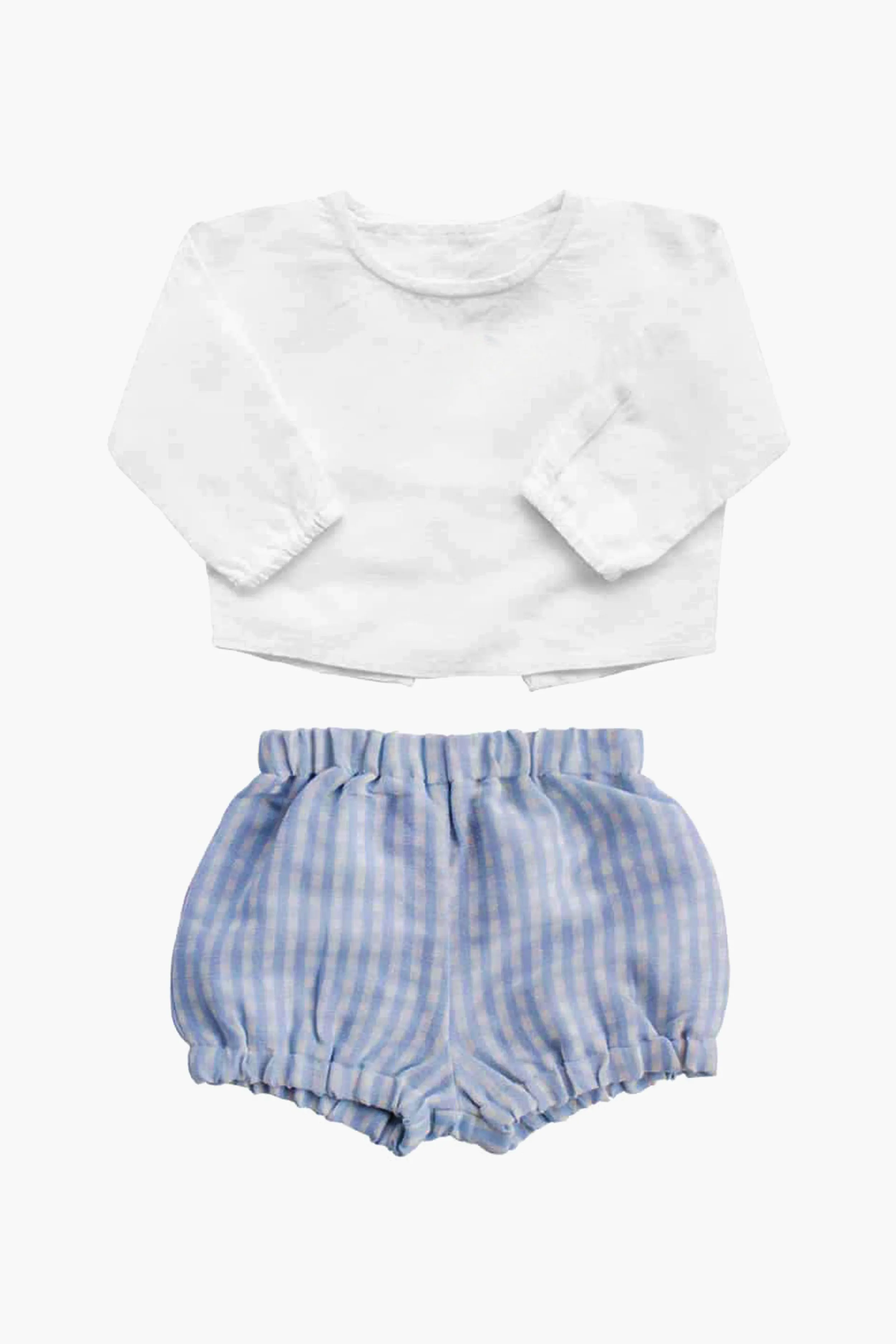 Boys White Shirt and Pale Blue Gingham Short Gift Set