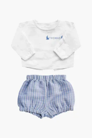 Boys White Shirt and Pale Blue Gingham Short Gift Set