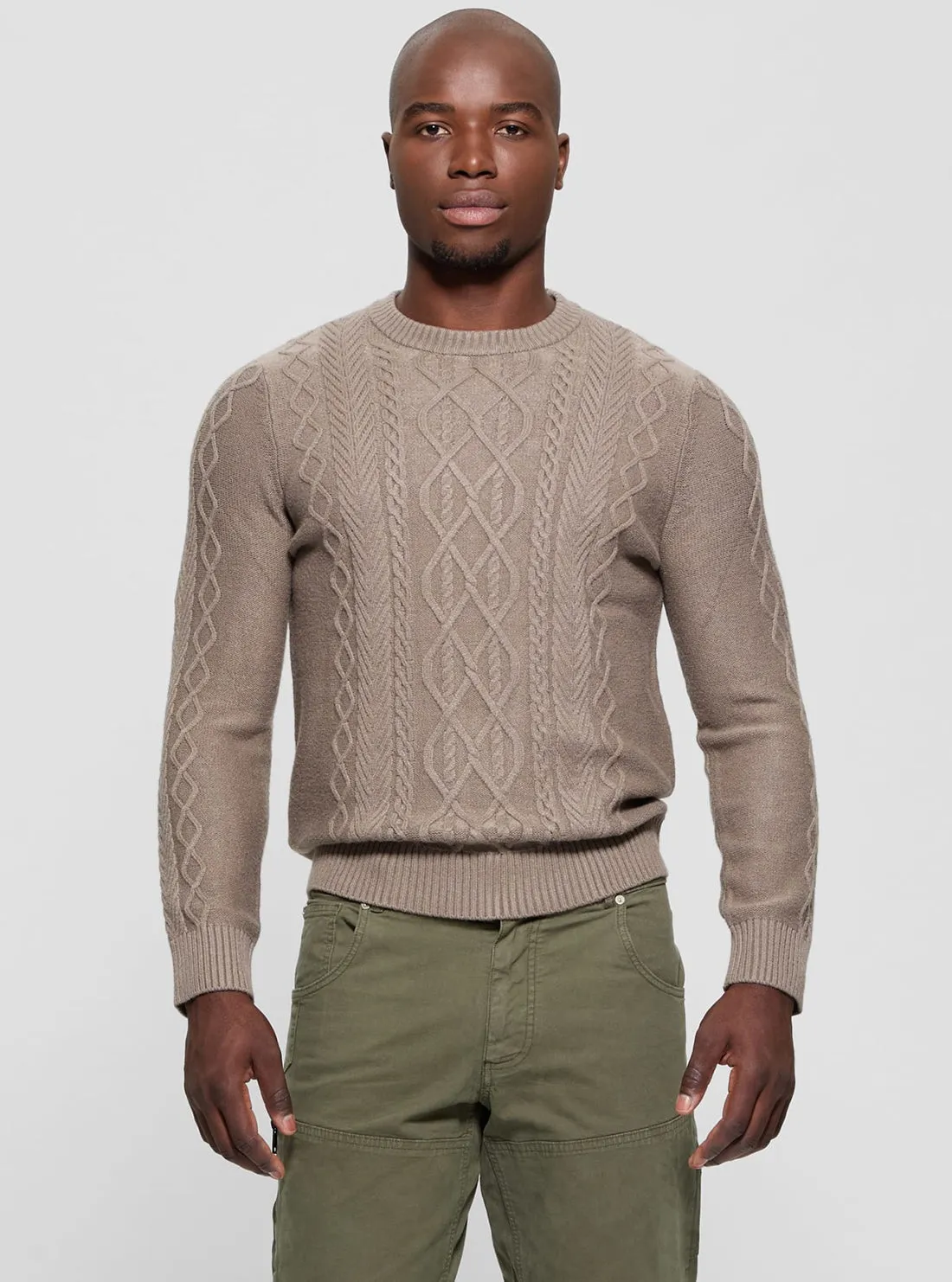 Brown Noah Cable Knit Jumper Guess