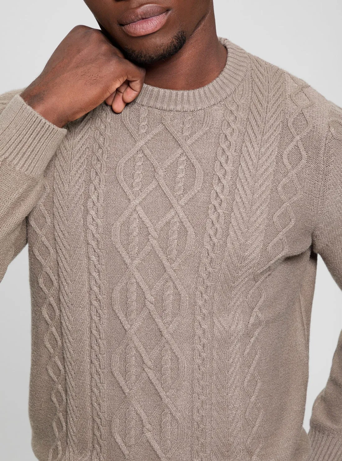 Brown Noah Cable Knit Jumper Guess