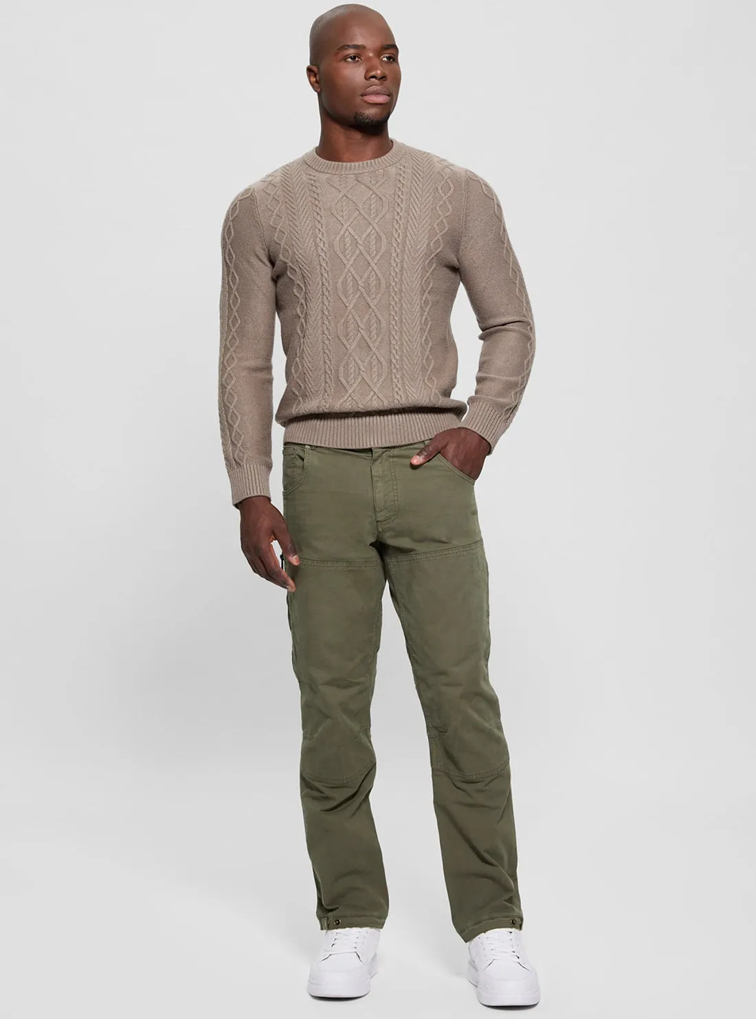 Brown Noah Cable Knit Jumper Guess