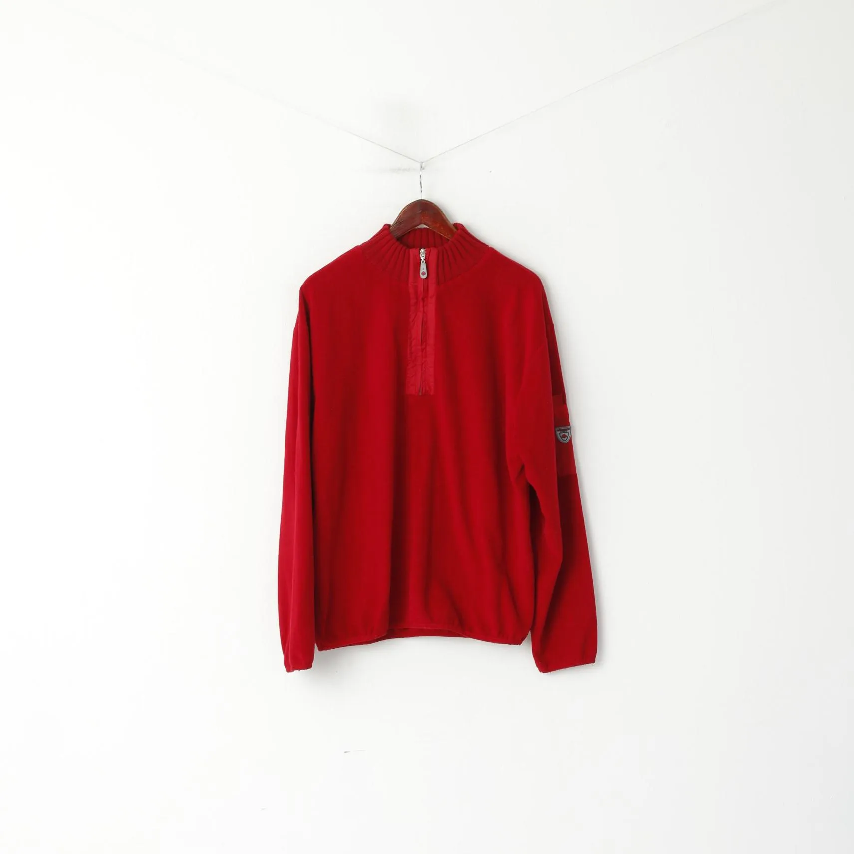 CANADIAN by Batistini Men L Sweatshirt Red Fleece Zip Neck Pullover Casual Top