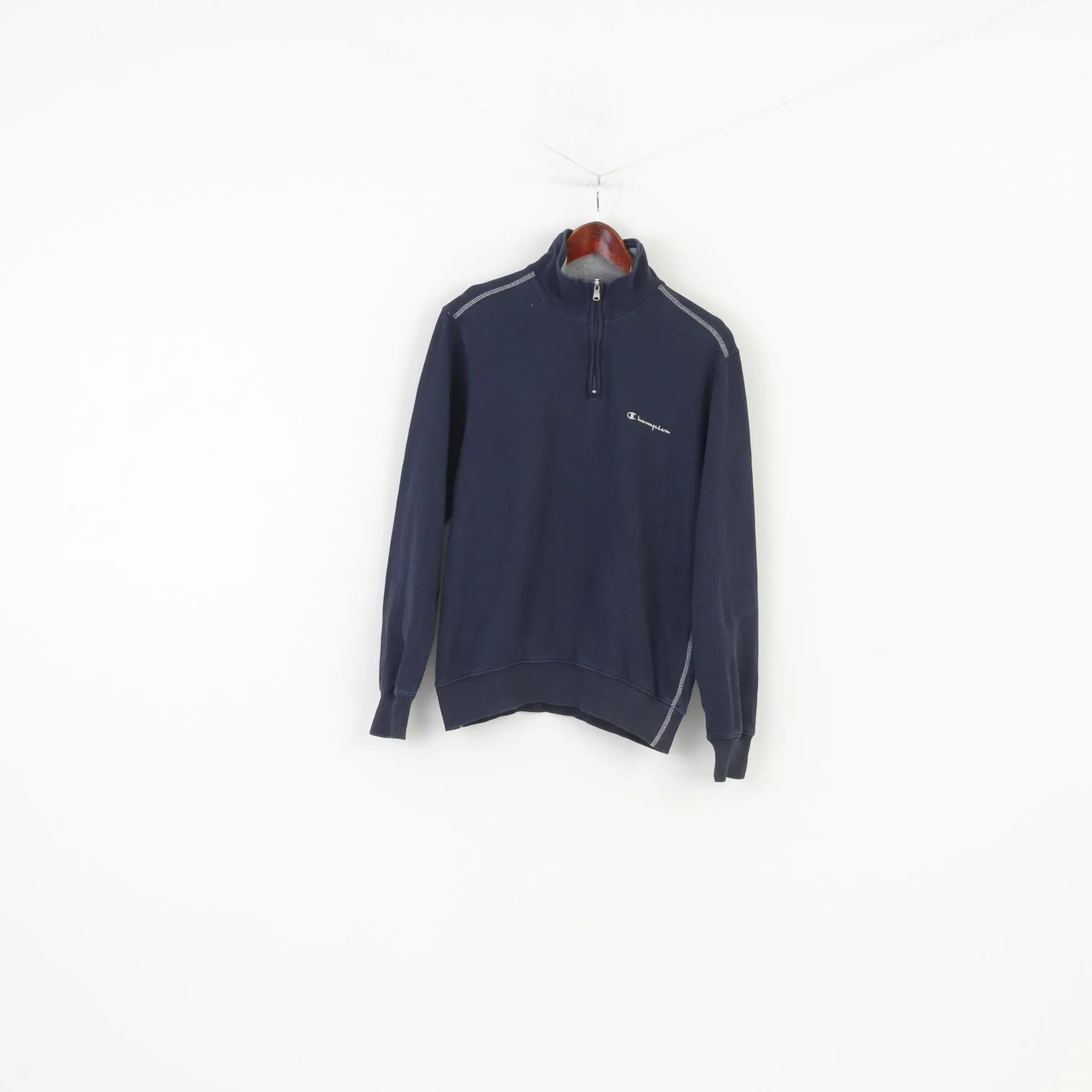 Champion Men S Sweatshirt Navy Zip Neck Cotton Hoodie Collar Vintage Top