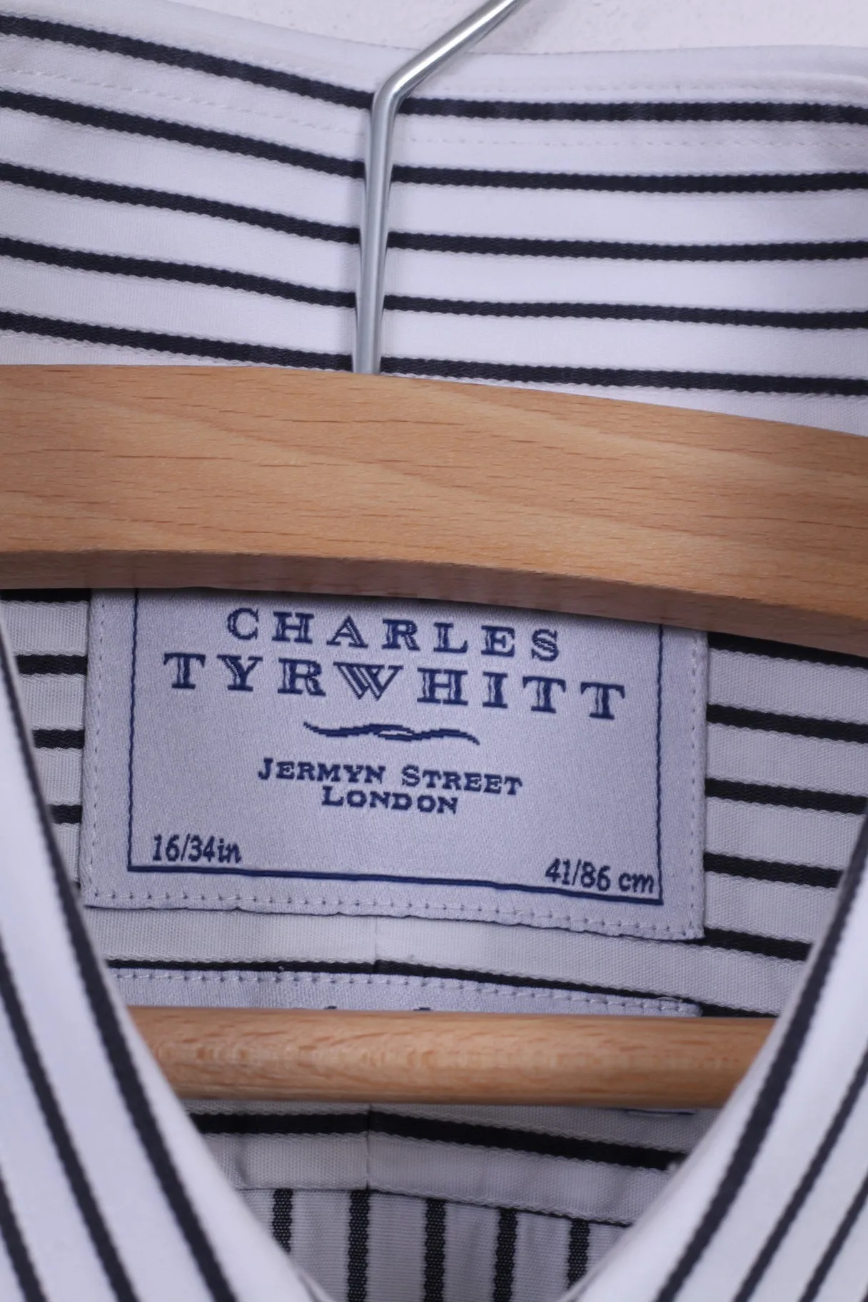 Charles Tyrwhitt Mens 41 16 M Casual Shirt White Cotton Striped Long Sleeve