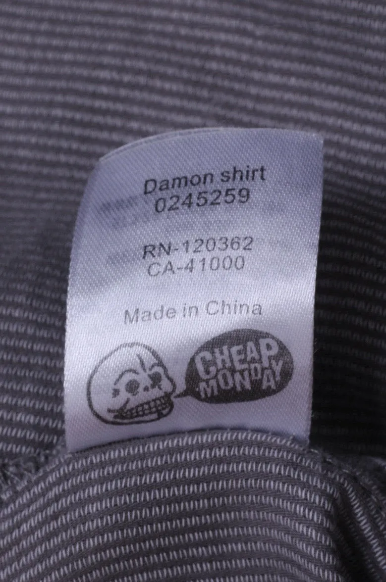 Cheap Monday Mens XL (L) Casual Shirt Cotton Grey Striped Detailed Buttons Long Sleeve