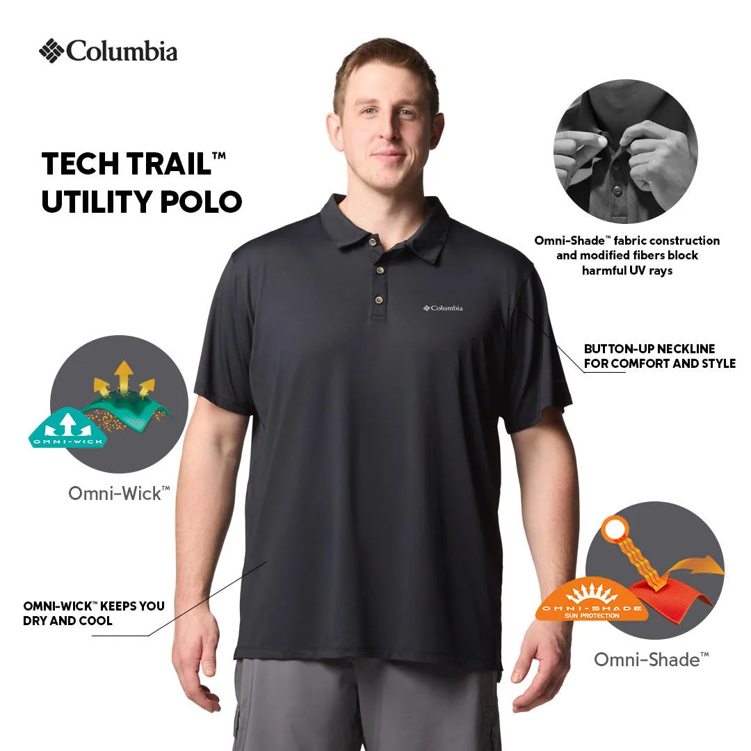 Columbia Men Black Omni-Shade Tech Trail Utility Polo Tshirt