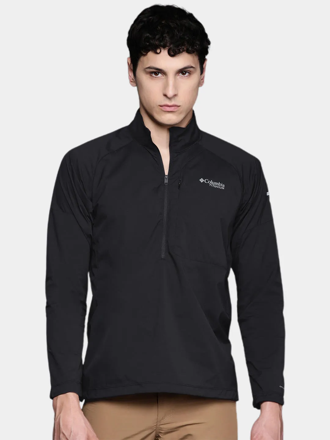 Columbia Men Black Omni-Shield M Titan Pass Lightweight Half Zip Long Sleeve Shirt