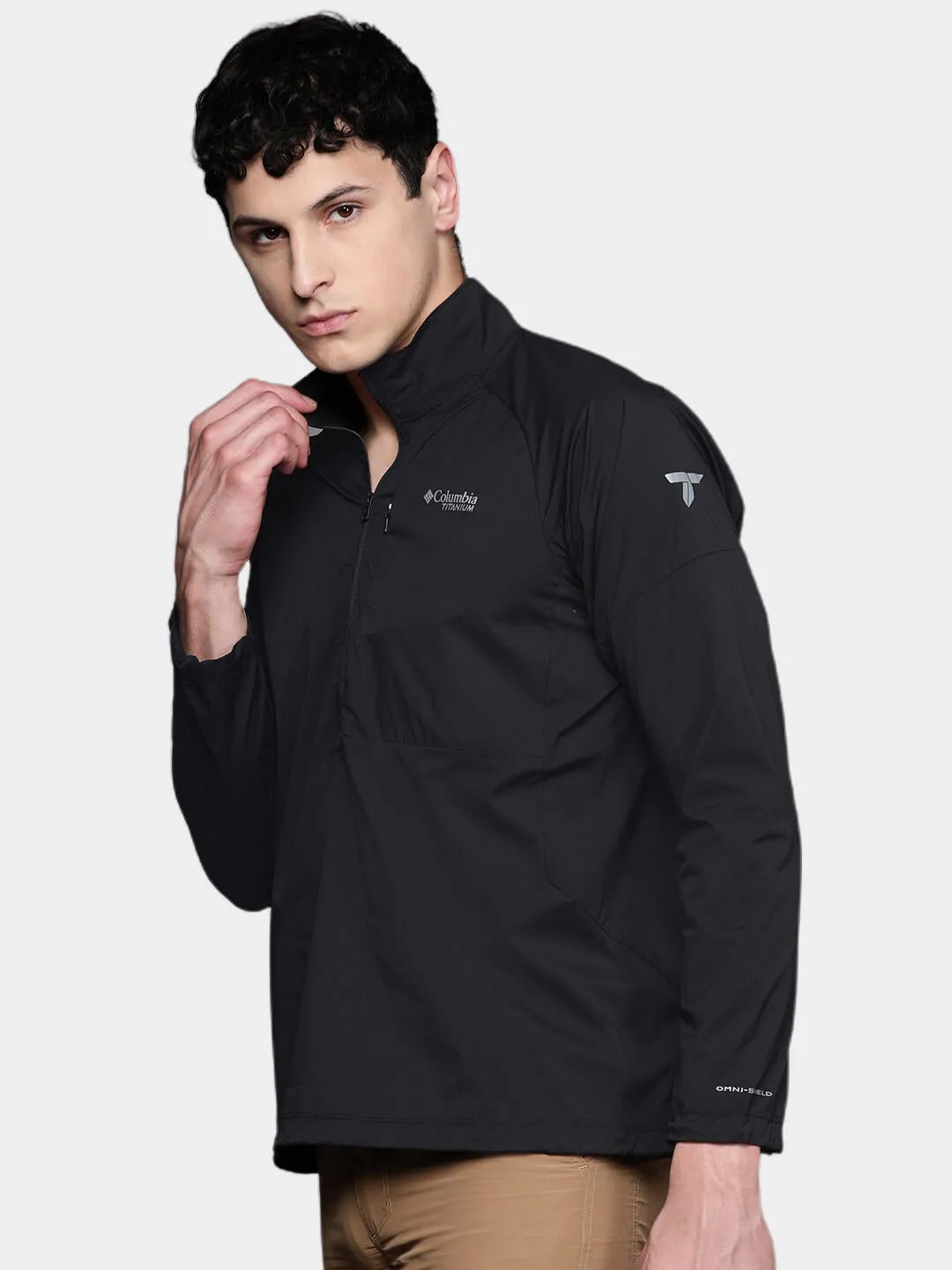 Columbia Men Black Omni-Shield M Titan Pass Lightweight Half Zip Long Sleeve Shirt