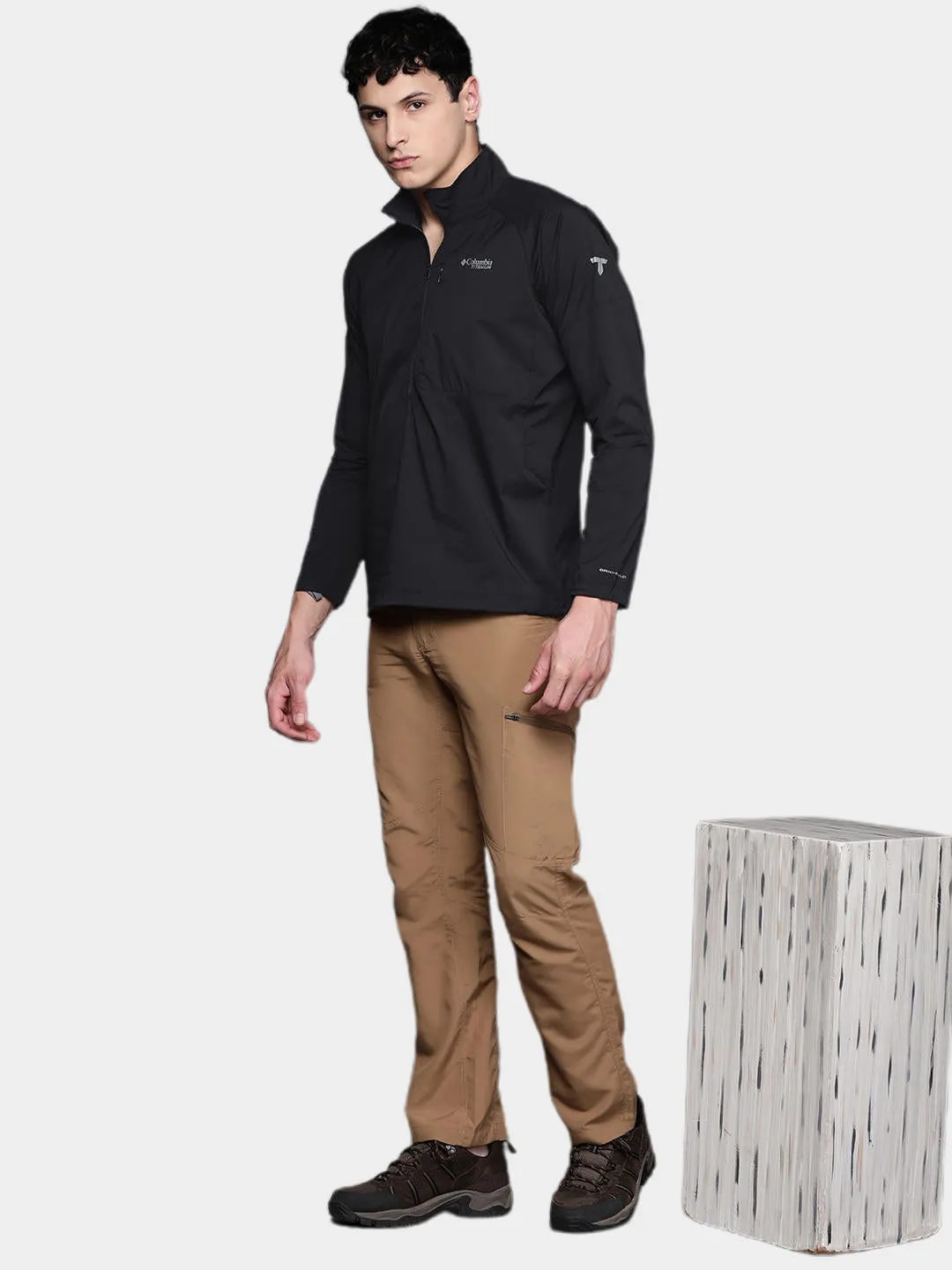 Columbia Men Black Omni-Shield M Titan Pass Lightweight Half Zip Long Sleeve Shirt