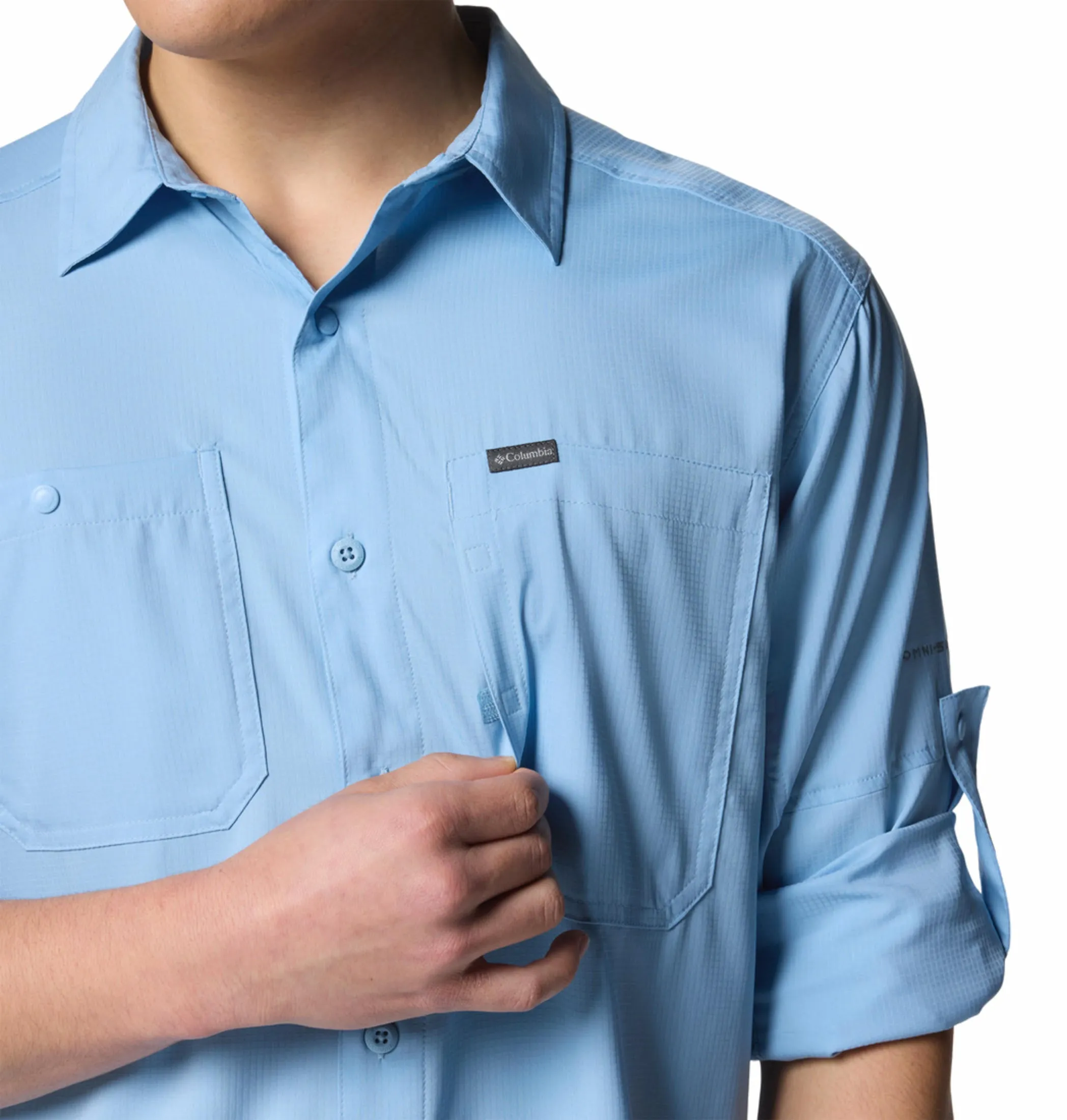 Columbia Men Blue Omni-Shade Silver Ridge Utility Lite Long Sleeve Shirt