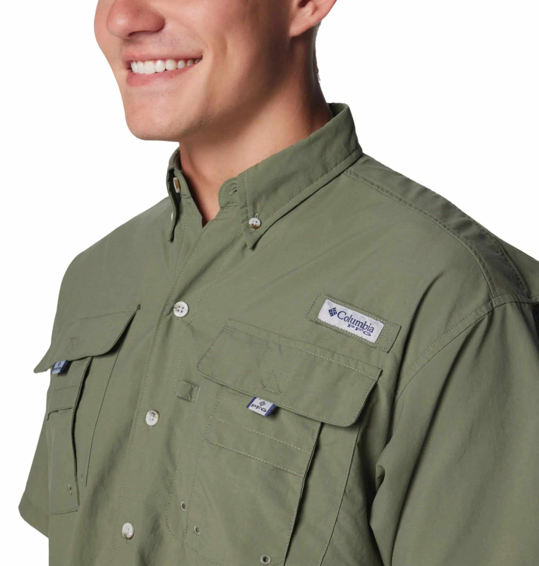 Columbia Men Green Omni-Shade Bahama II Short Sleeve Shirt