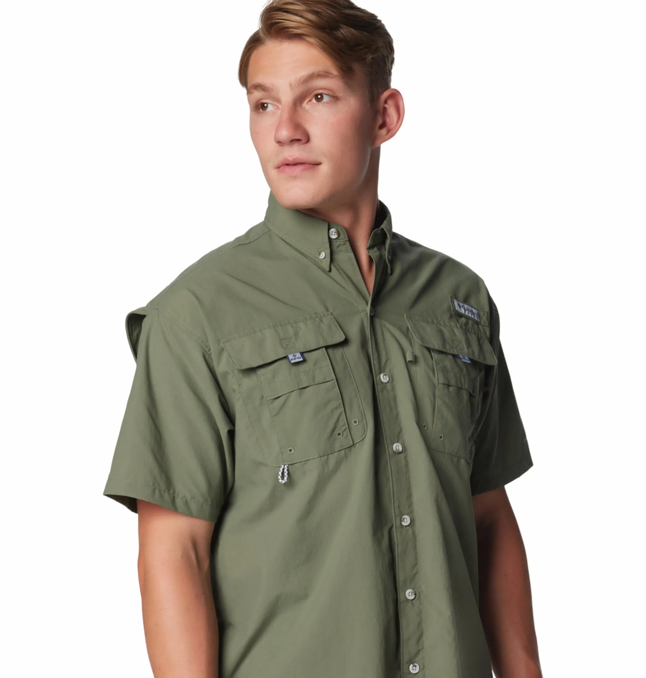 Columbia Men Green Omni-Shade Bahama II Short Sleeve Shirt