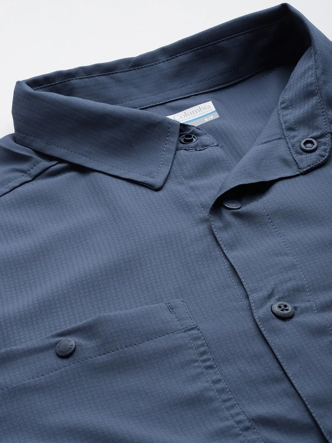 Columbia Men Navy Blue Omni-Shade Silver Ridge Utility Lite Long Sleeve Shirt