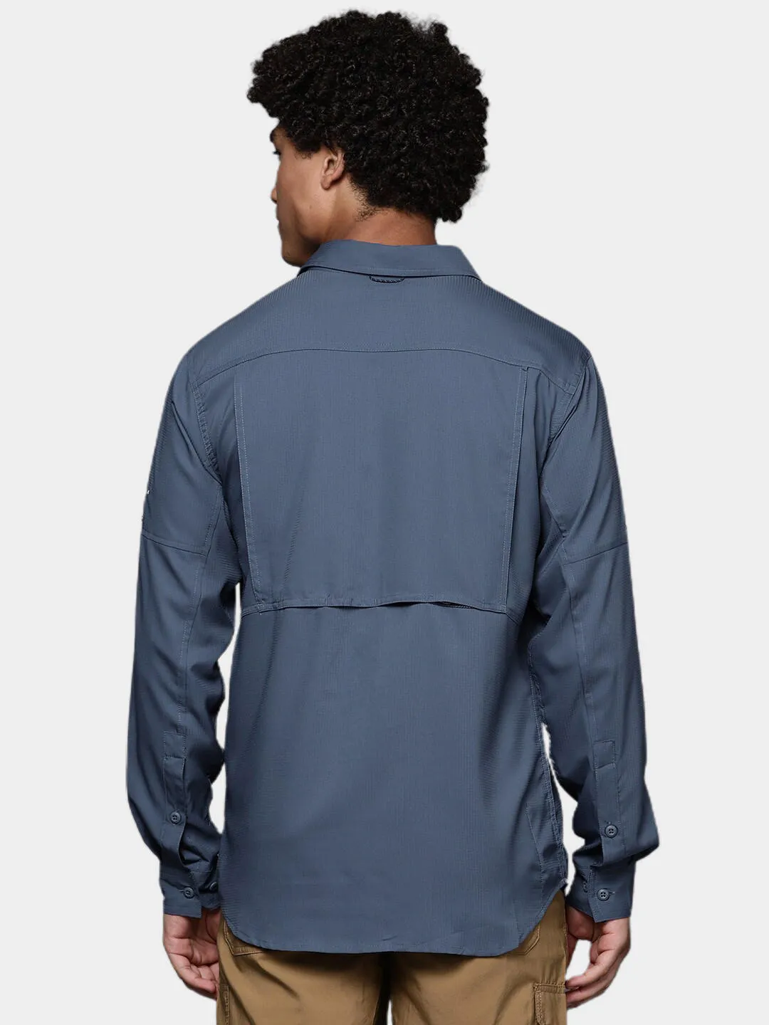 Columbia Men Navy Blue Omni-Shade Silver Ridge Utility Lite Long Sleeve Shirt