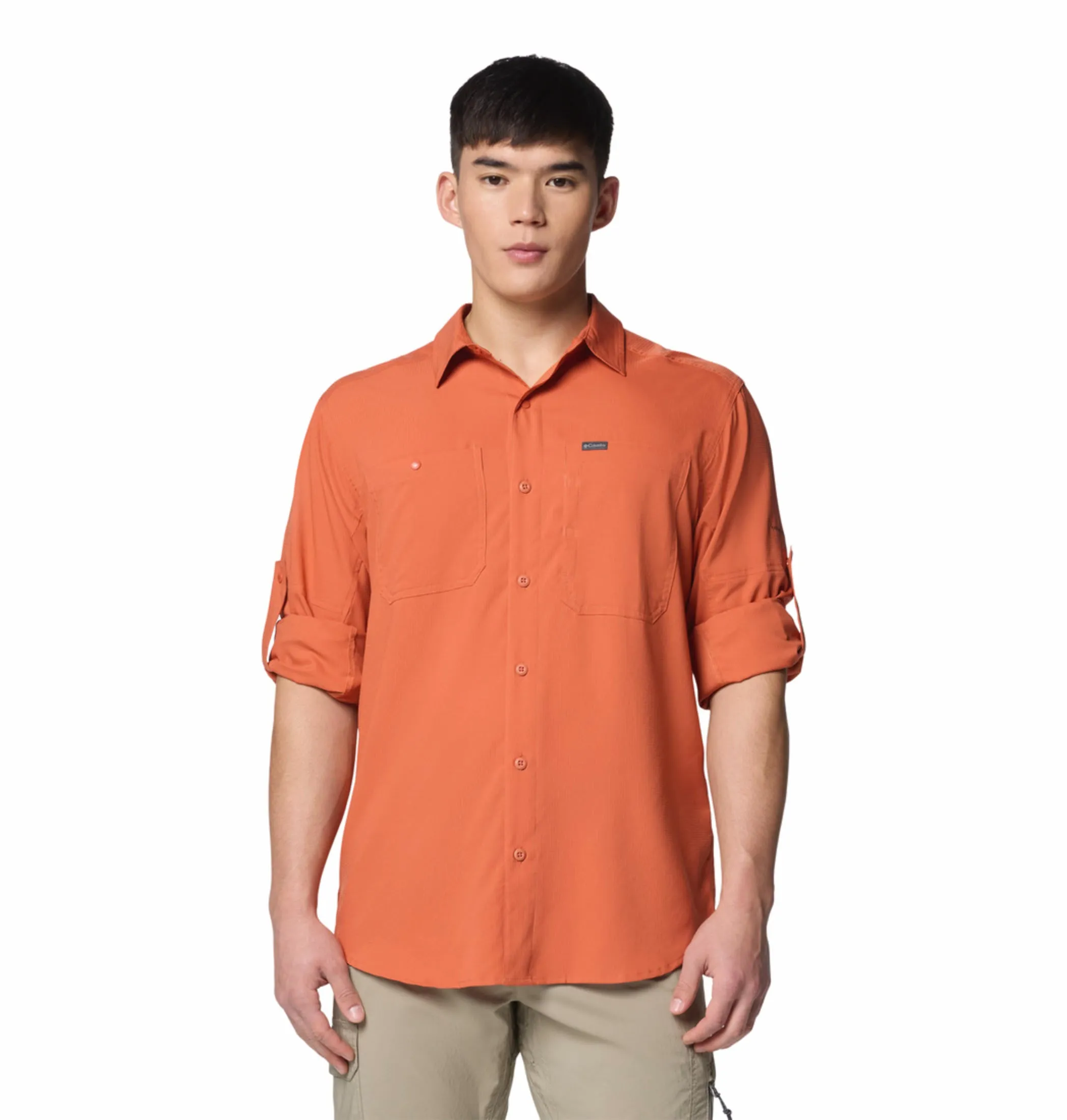 Columbia Men Red Omni-Shade Silver Ridge Utility Lite Long Sleeve Shirt