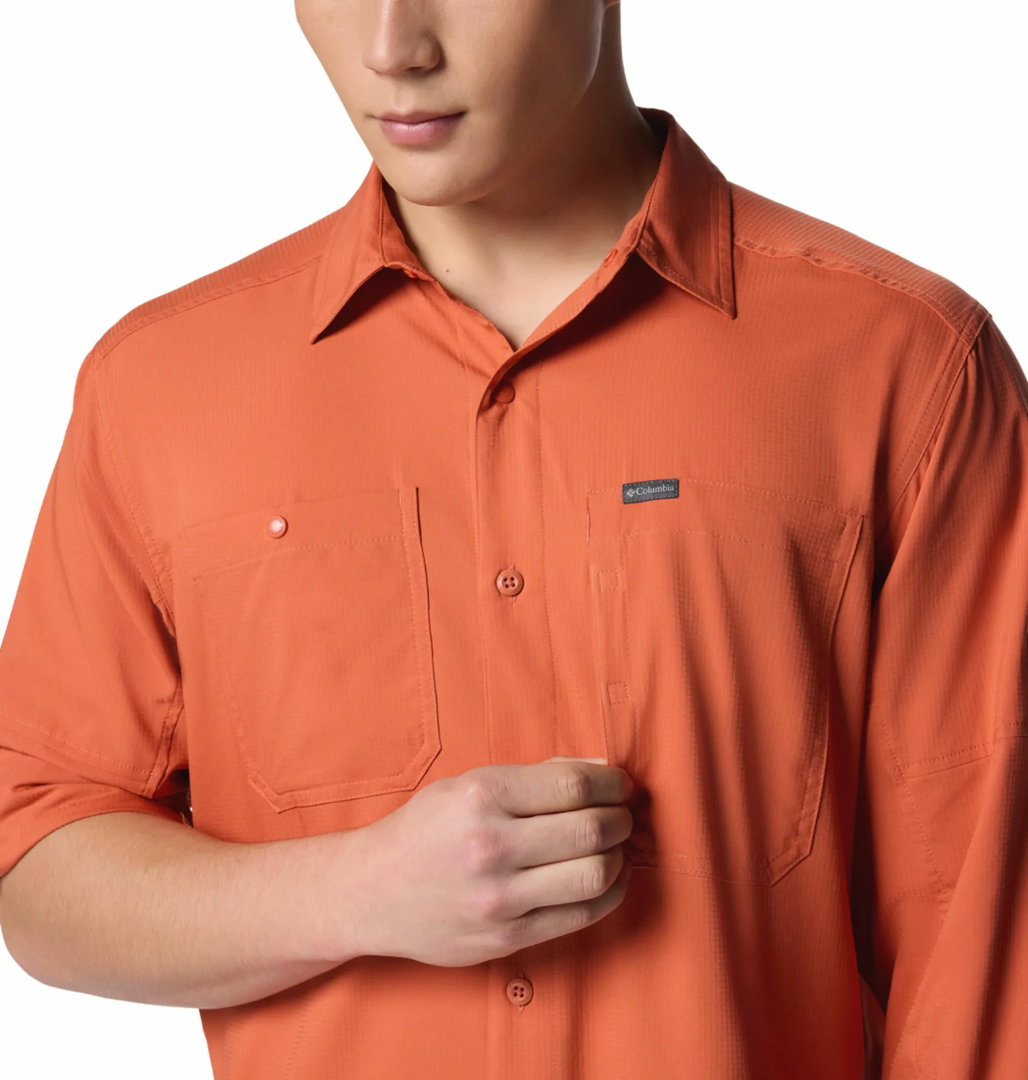 Columbia Men Red Omni-Shade Silver Ridge Utility Lite Long Sleeve Shirt