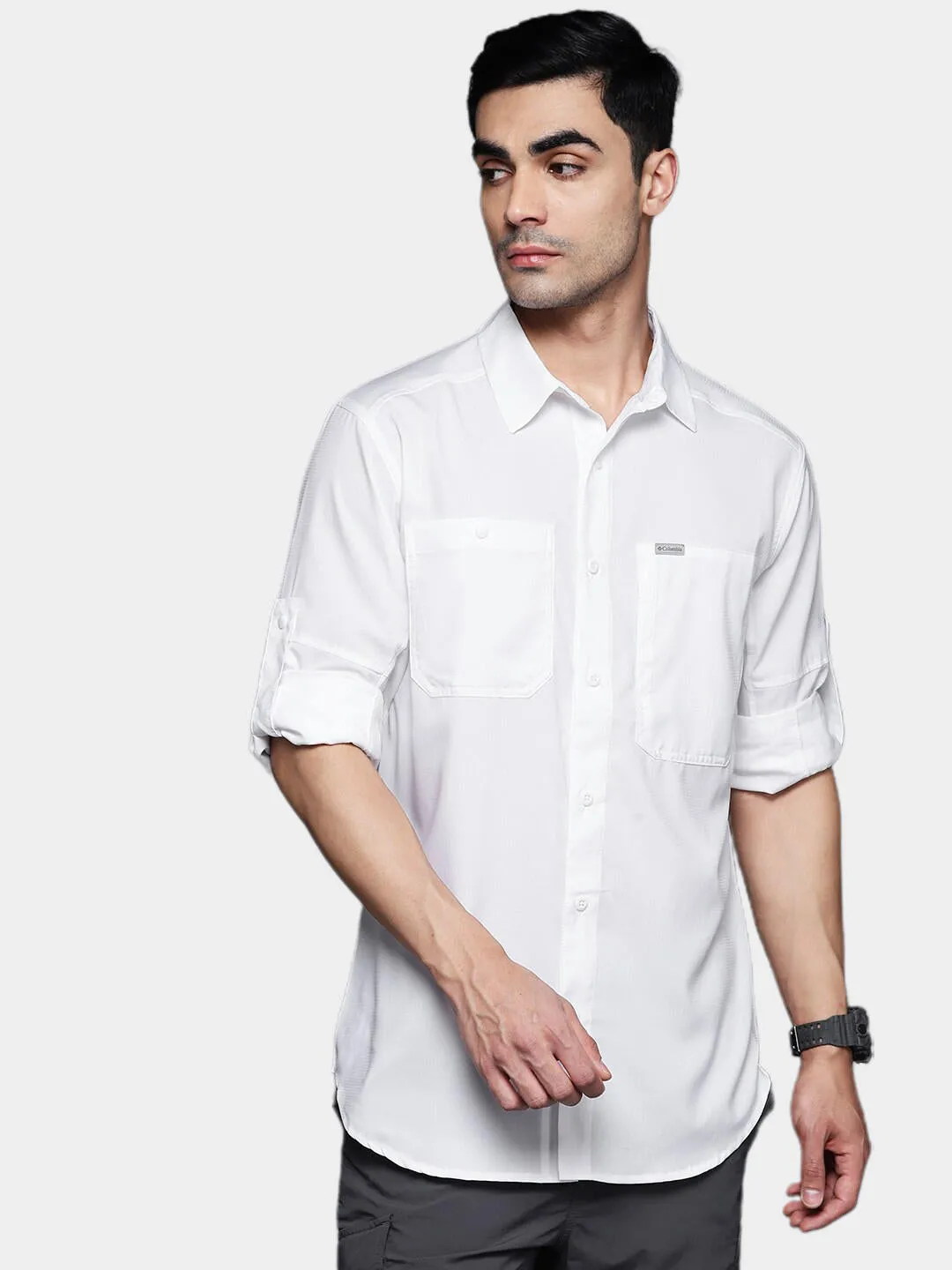 Columbia Men White Omni-Shade Silver Ridge Utility Lite Long Sleeve Shirt
