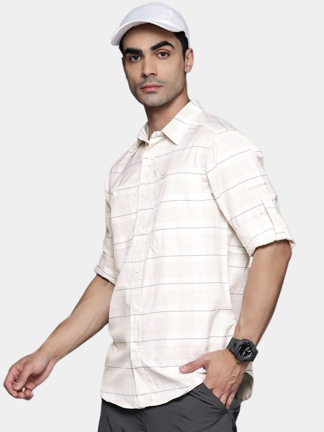 Columbia Men White Omni-Shade Silver Ridge Utility Lite Plaid Long Sleeve Shirt