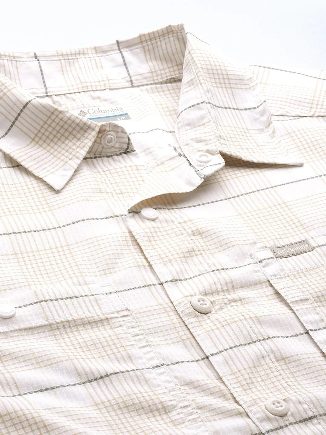 Columbia Men White Omni-Shade Silver Ridge Utility Lite Plaid Long Sleeve Shirt