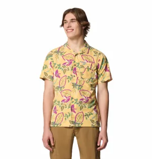 Columbia Men Yellow Omni-Shade Tech Trail Utility Printed Woven Short Sleeve Shirt
