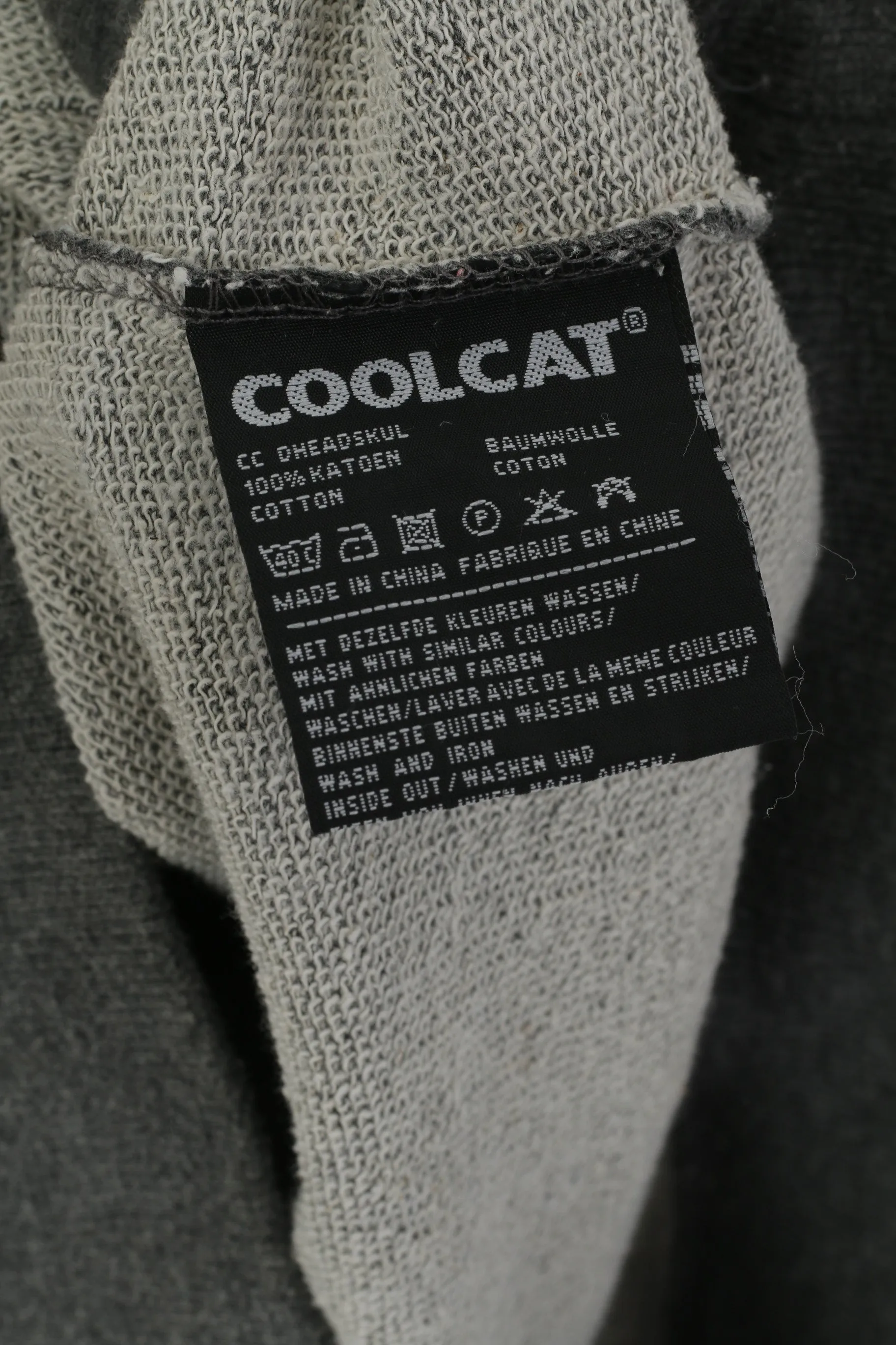 Coolcat Men L Sweatshirt Grey Cotton Turtle Neck Skull Graphic Gun Top