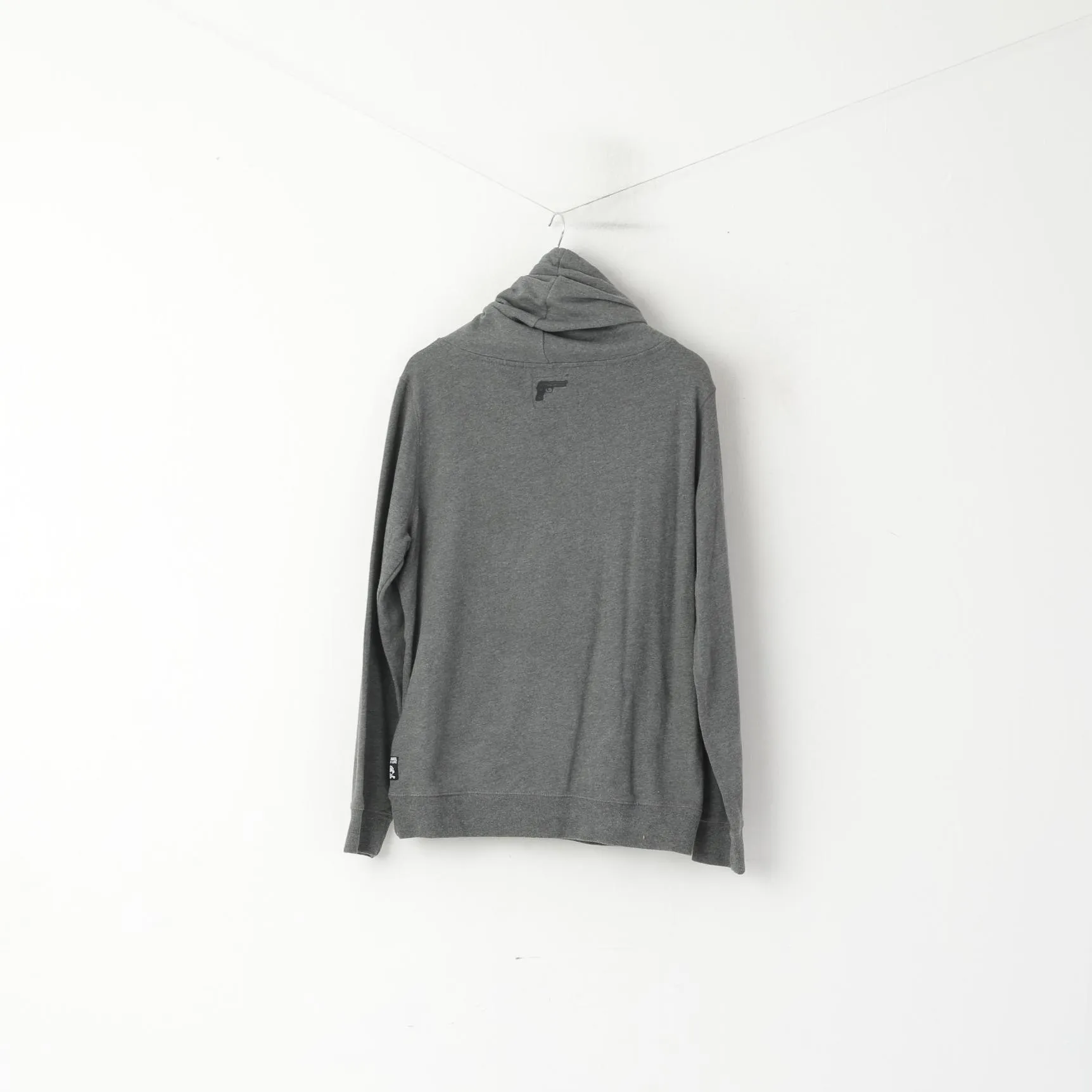 Coolcat Men L Sweatshirt Grey Cotton Turtle Neck Skull Graphic Gun Top
