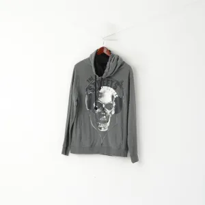 Coolcat Men L Sweatshirt Grey Cotton Turtle Neck Skull Graphic Gun Top