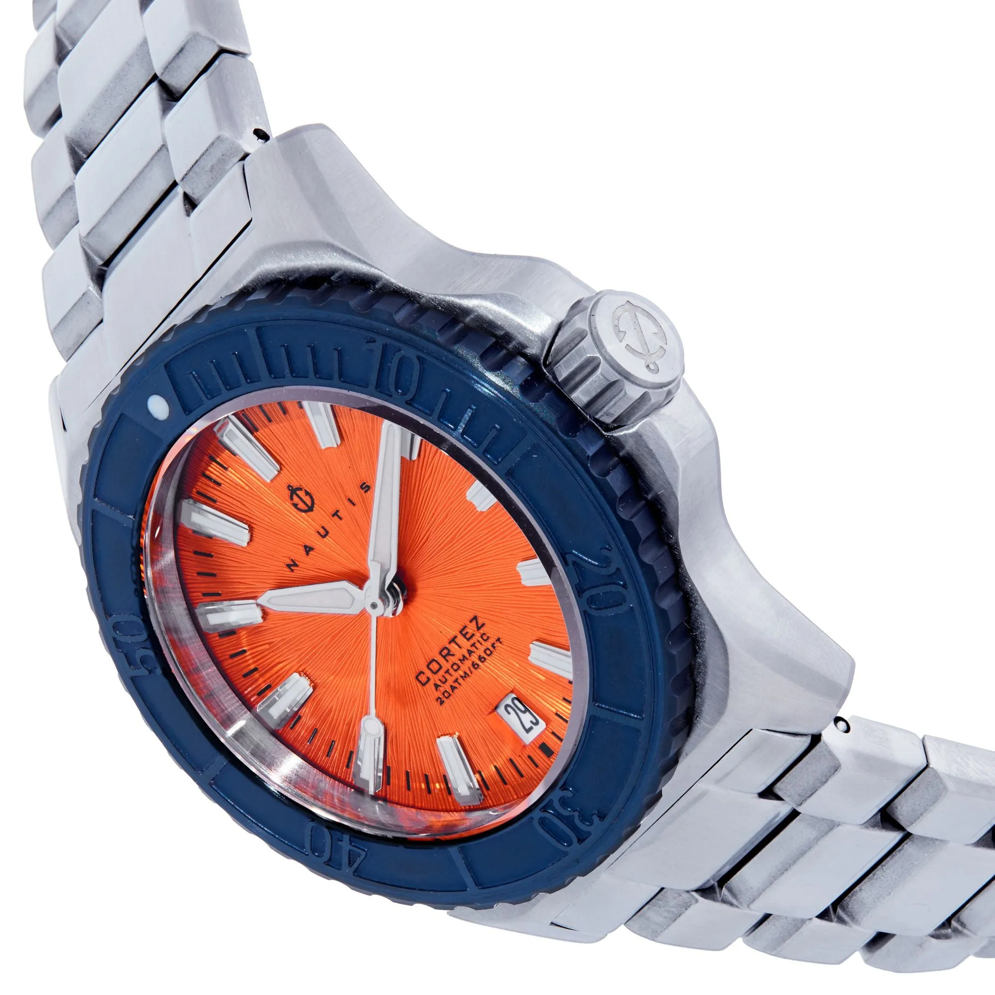 Cortez Automatic Bracelet Watch w/Date - Orange/Navy