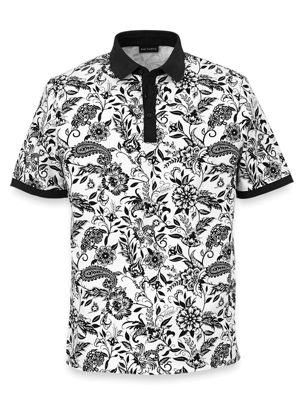 Cotton Blend Three Button Polo - Black/white