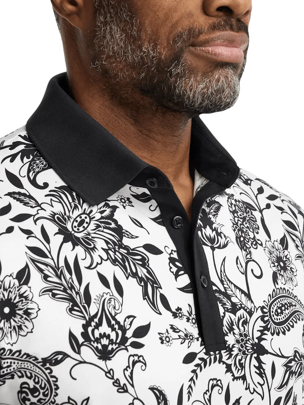 Cotton Blend Three Button Polo - Black/white