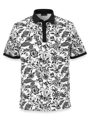 Cotton Blend Three Button Polo - Black/white